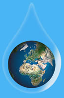 planet earth suspended in a drop of pure water